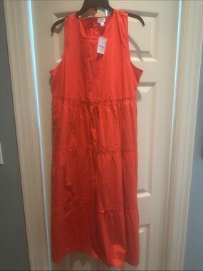 J. Crew Bright Orange/Red Sleeveless Maxi Dress